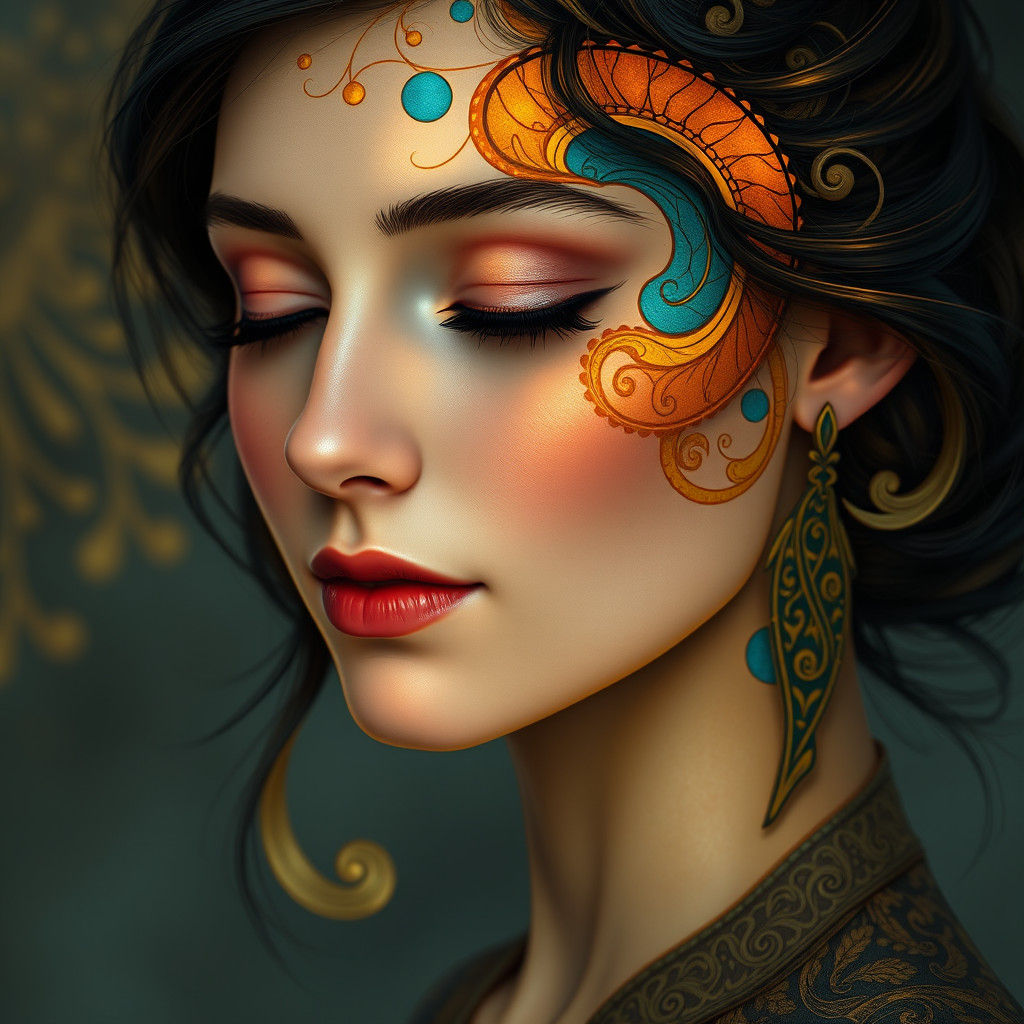 Serene Woman Portrait in Art Nouveau Style