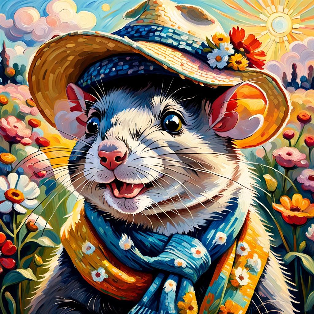 Vibrant Impressionist Rat Portrait in Warm Sunlight