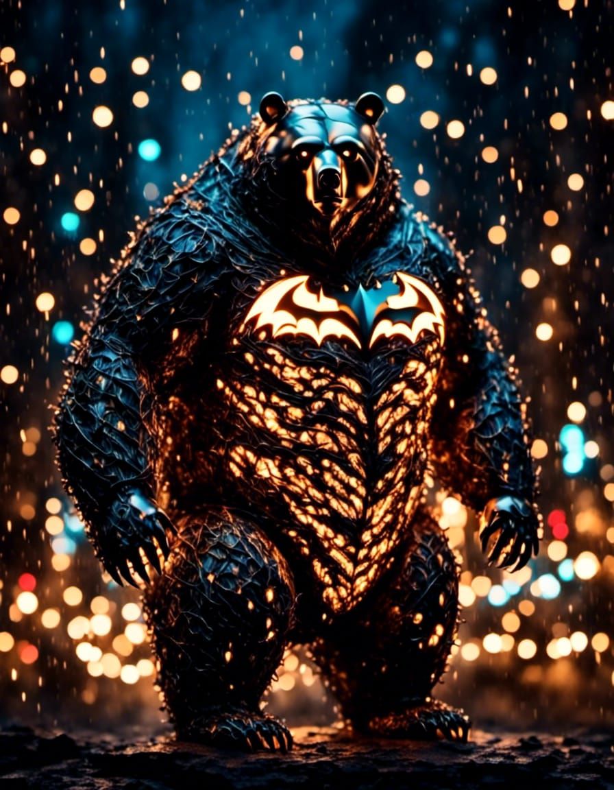 Grizzly Bear Batman: Glowing Microphotography Portrait