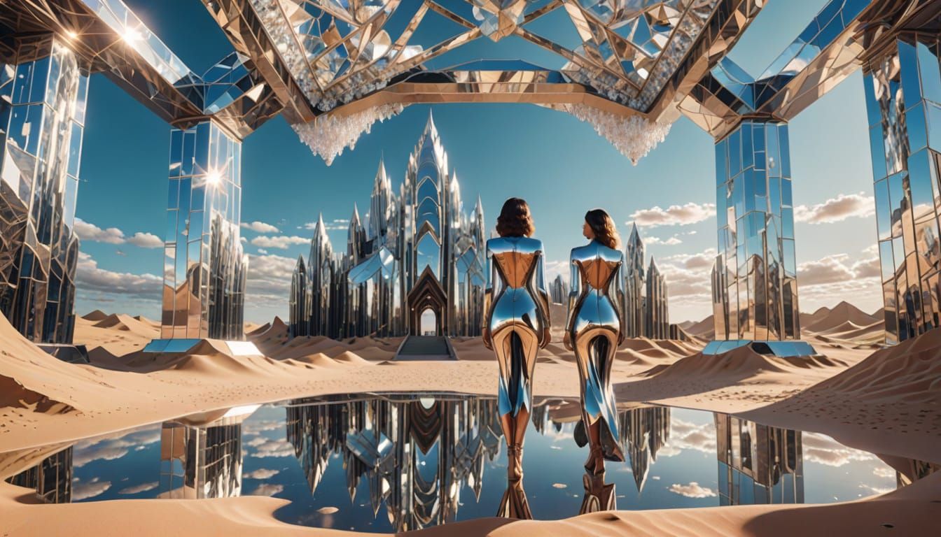 Mirrored Chrome Goddess in Art Deco Temple