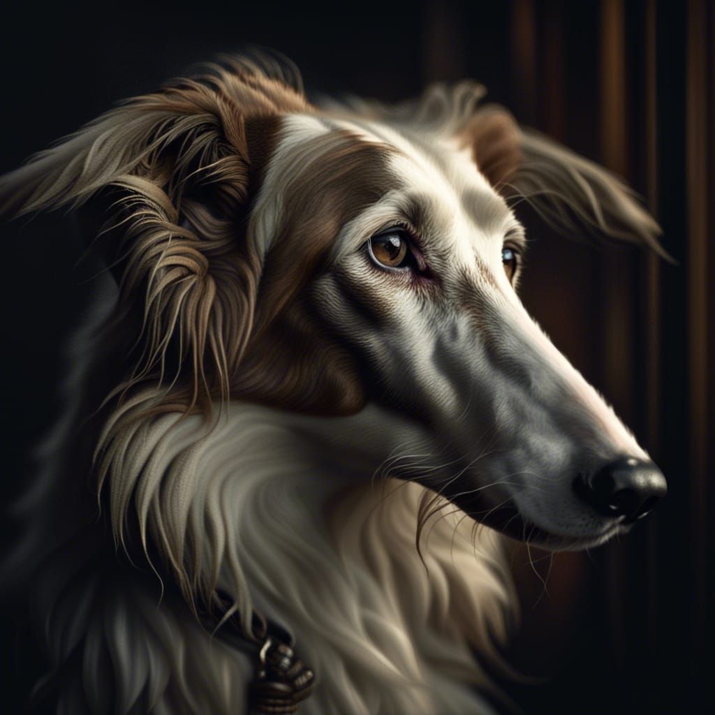 Hyperrealistic Borzoi Dog Portrait in High Definition