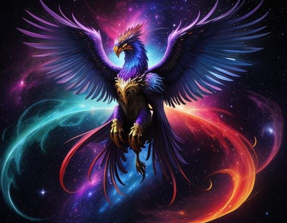 Cosmic Phoenix Soars Through Nebula: Digital Concept Art