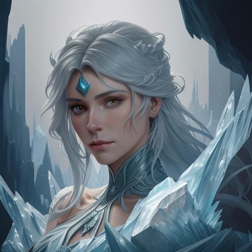 Ice Sculptor in Glacier Cave: Digital Concept Art