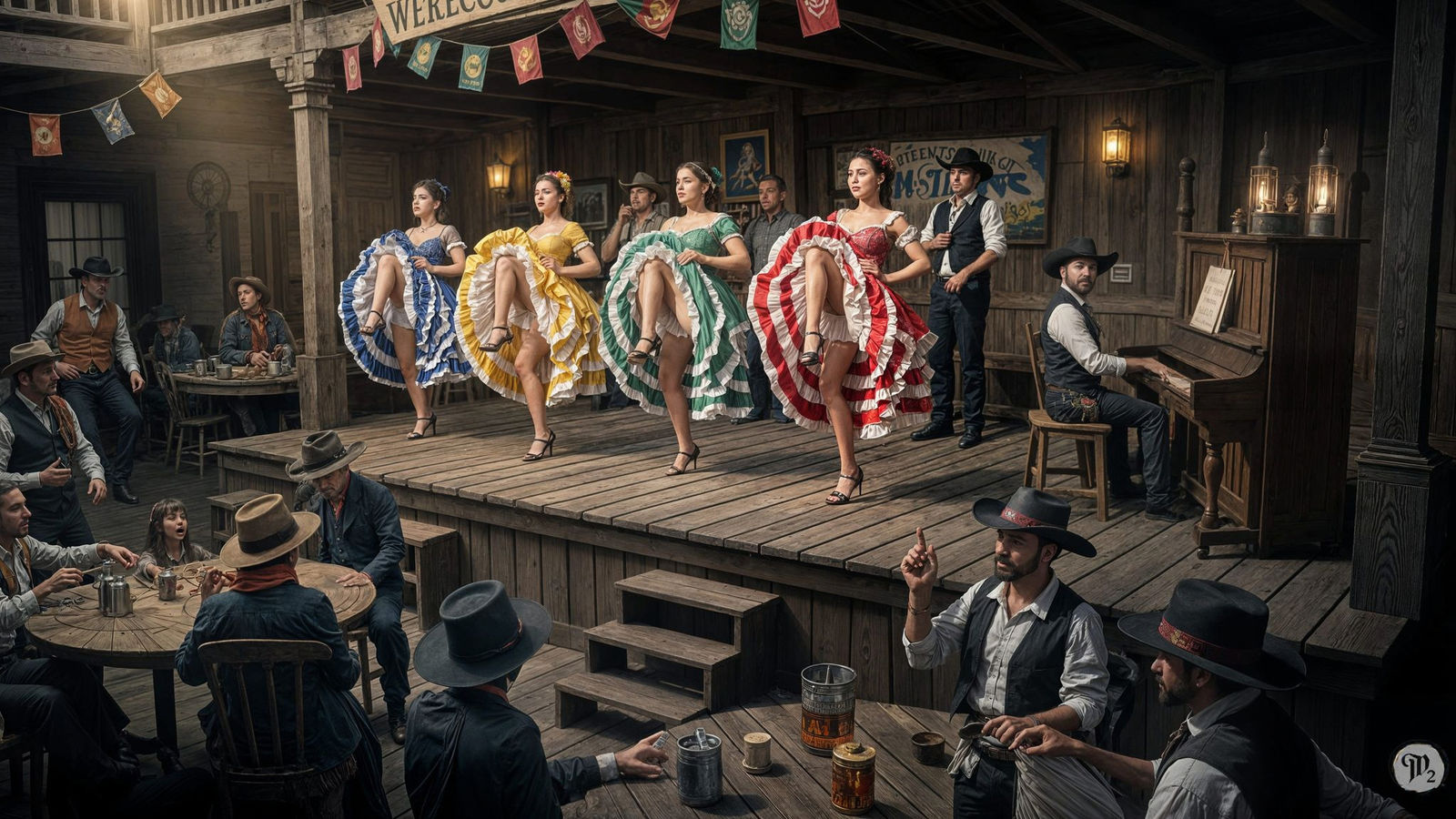 Can-Can Dancers in a Wild West Saloon