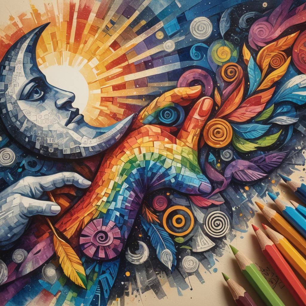 Mystic Symbols in Cubist Art Style