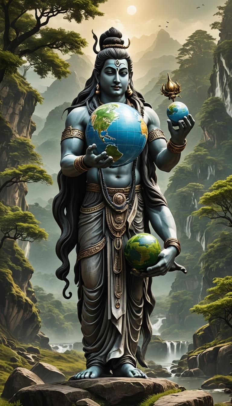Lord Mahadev Holding Globe in 3D Render