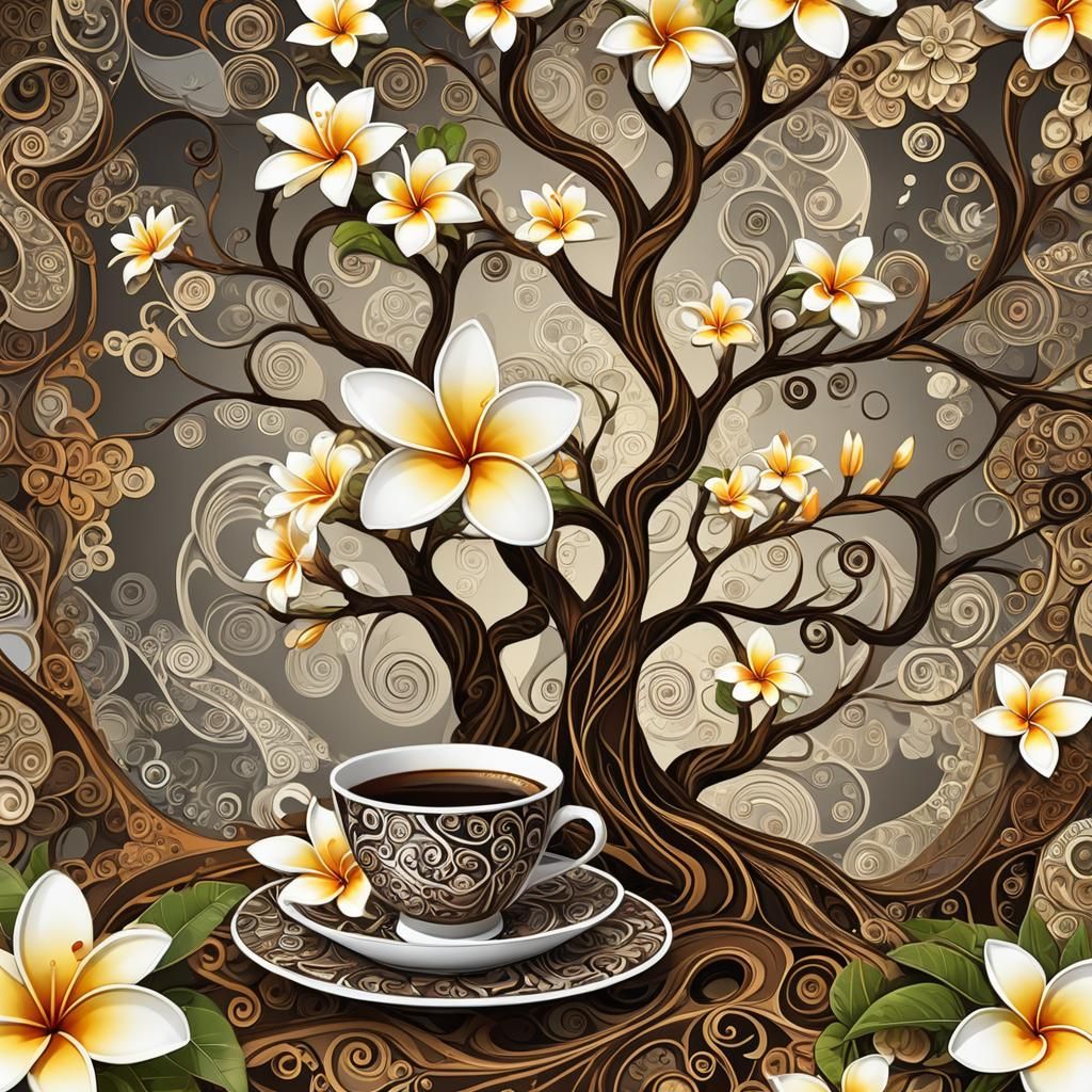 Espresso Under Plumeria Tree: Abstract Expressionism