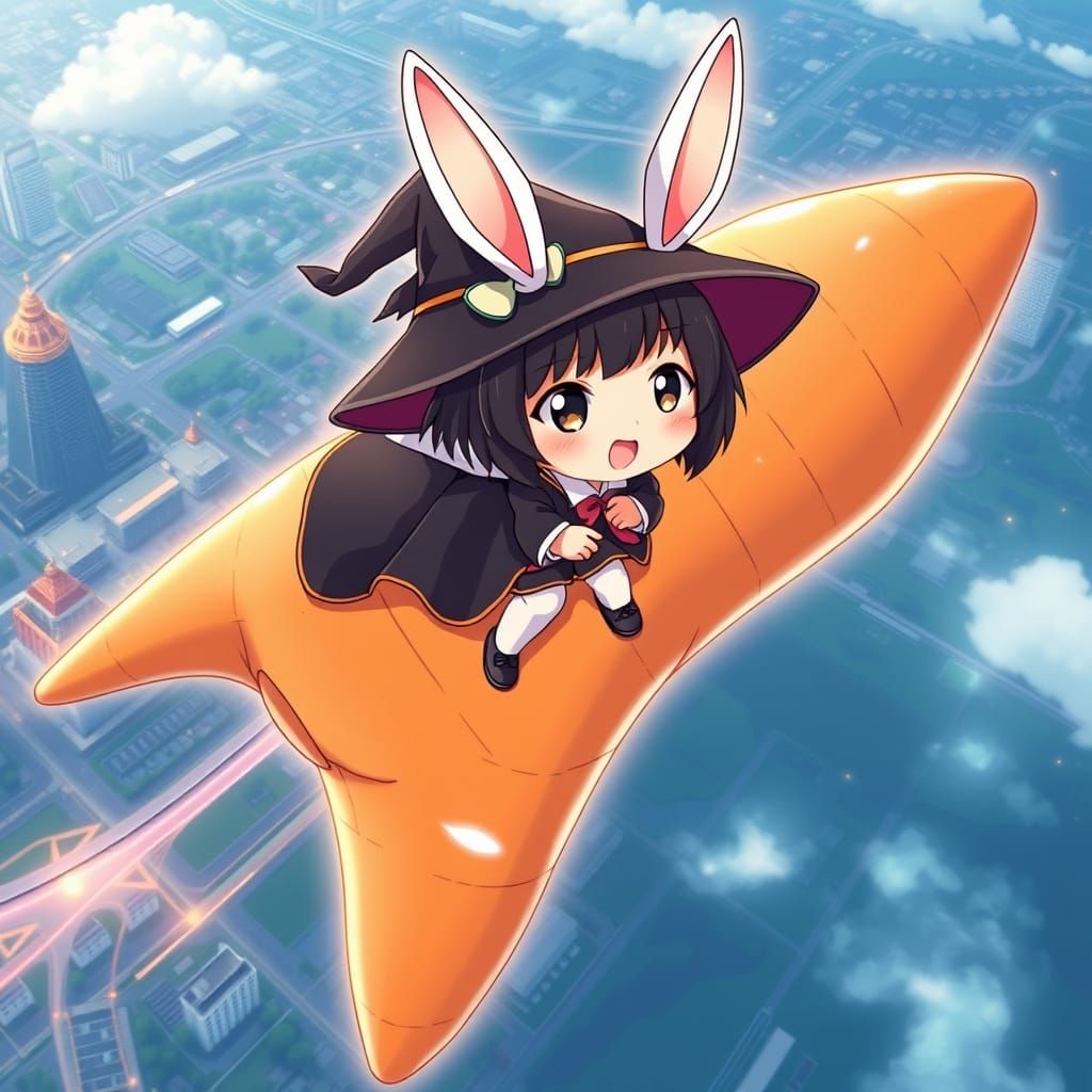 Anime-Style Witch Soars Over Bangkok on a Gigantic Flying Ca...