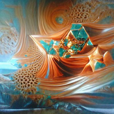 Golden Fractal Sacred Geometry in Space, Oil Painting