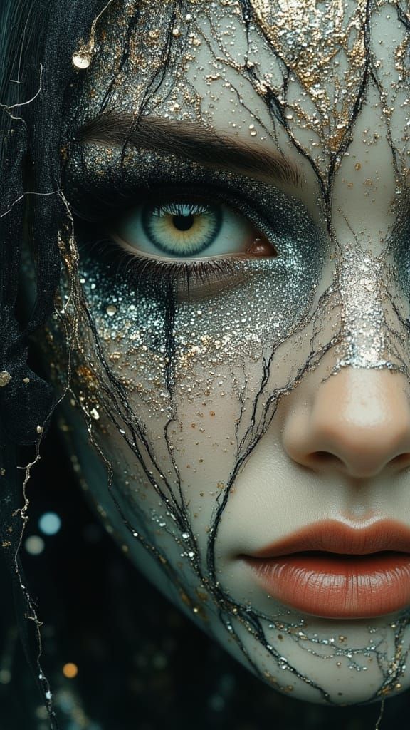 Surreal Portrait of a Figure in Fractured Filigree