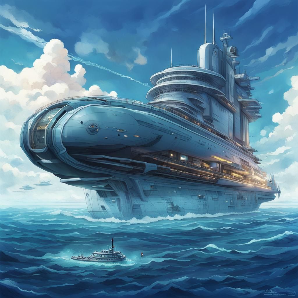 Futuristic Mega Submarine Cruiseship in Anime Style