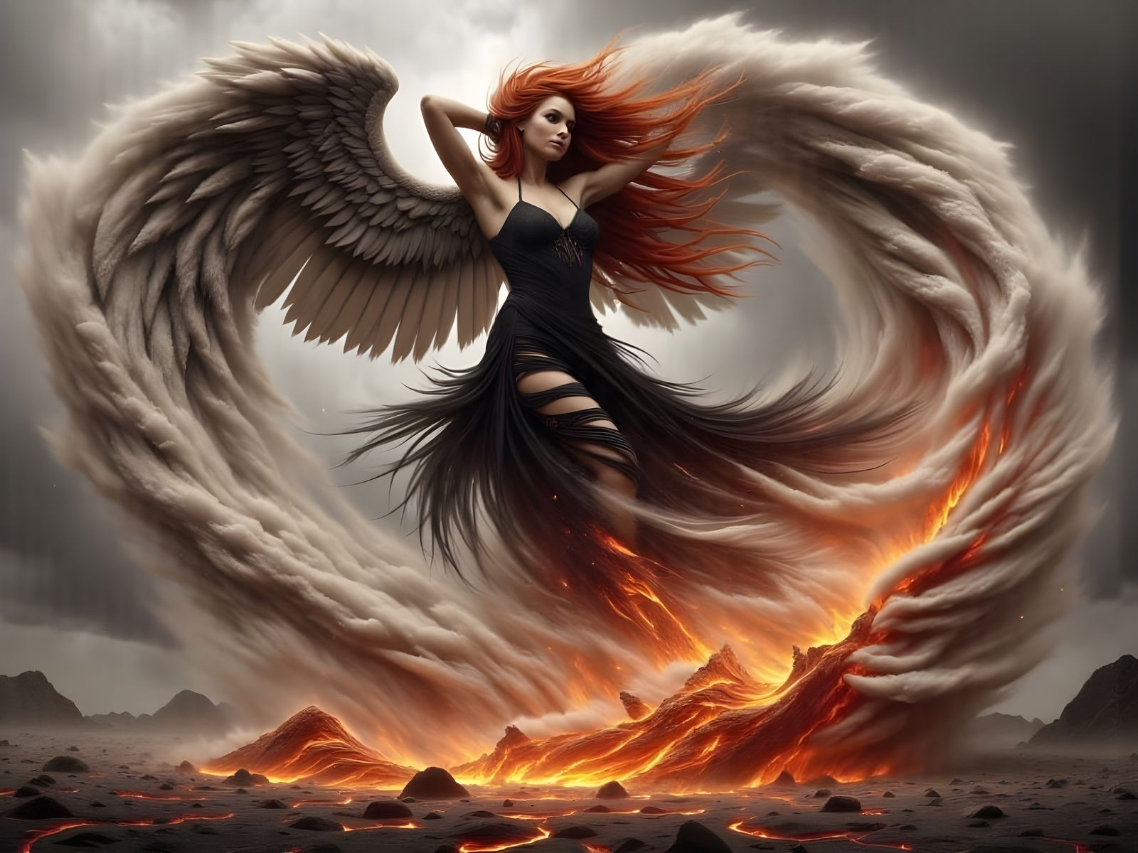 Fiery Fairy Casting Wind Spell in Garmash Style