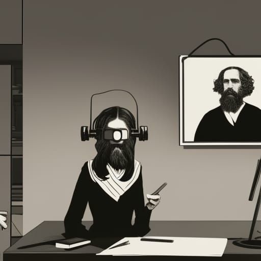 Karl Marx in Black and White Linocut Style