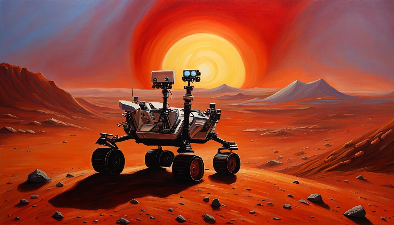 Martian Theme Park Ride: Sunset Oil Painting
