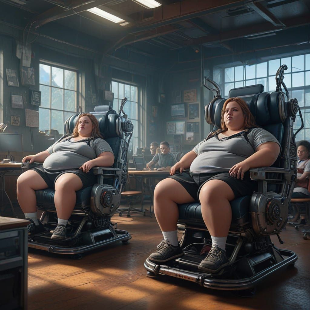 Fat and Happy Students Thrive in Cyberpunk Utopia