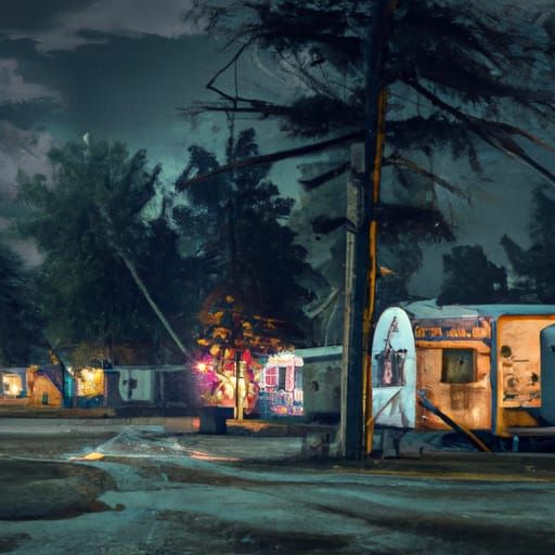 Abandoned Trailer Park at Night: Digital Matte Painting