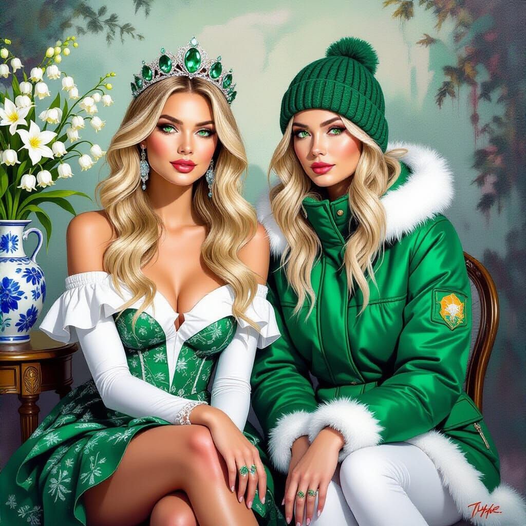 Spring and Autumn Sisters with Dryad in Graffiti Art Style