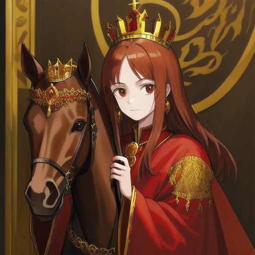 Queen in Royal Regalia on Horseback Portrait