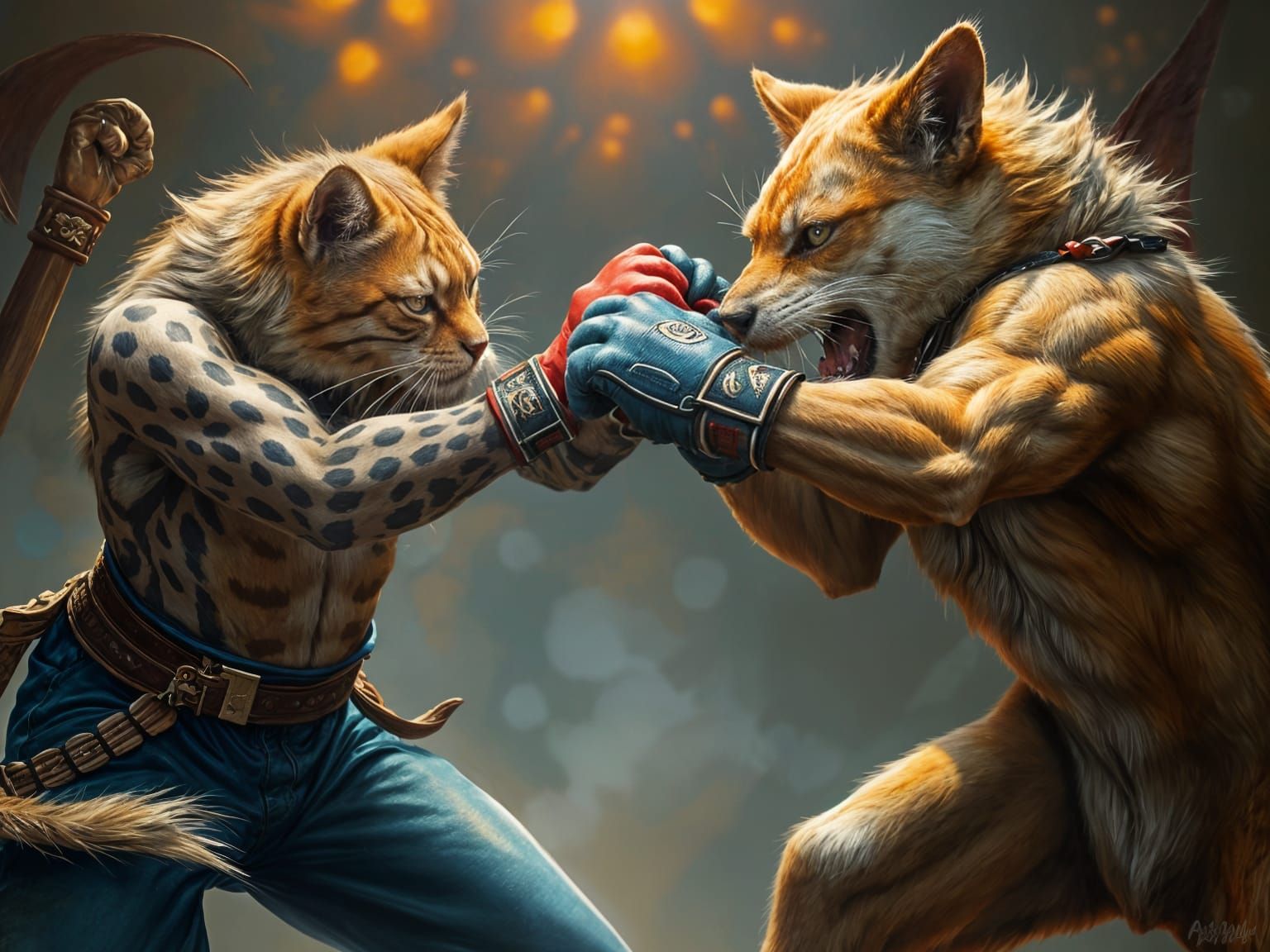 Feline Warrior and Canine Challenger Boxing Match