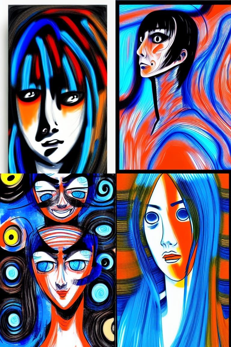 Abstract Portrait in Manga Style with Bold Brushwork