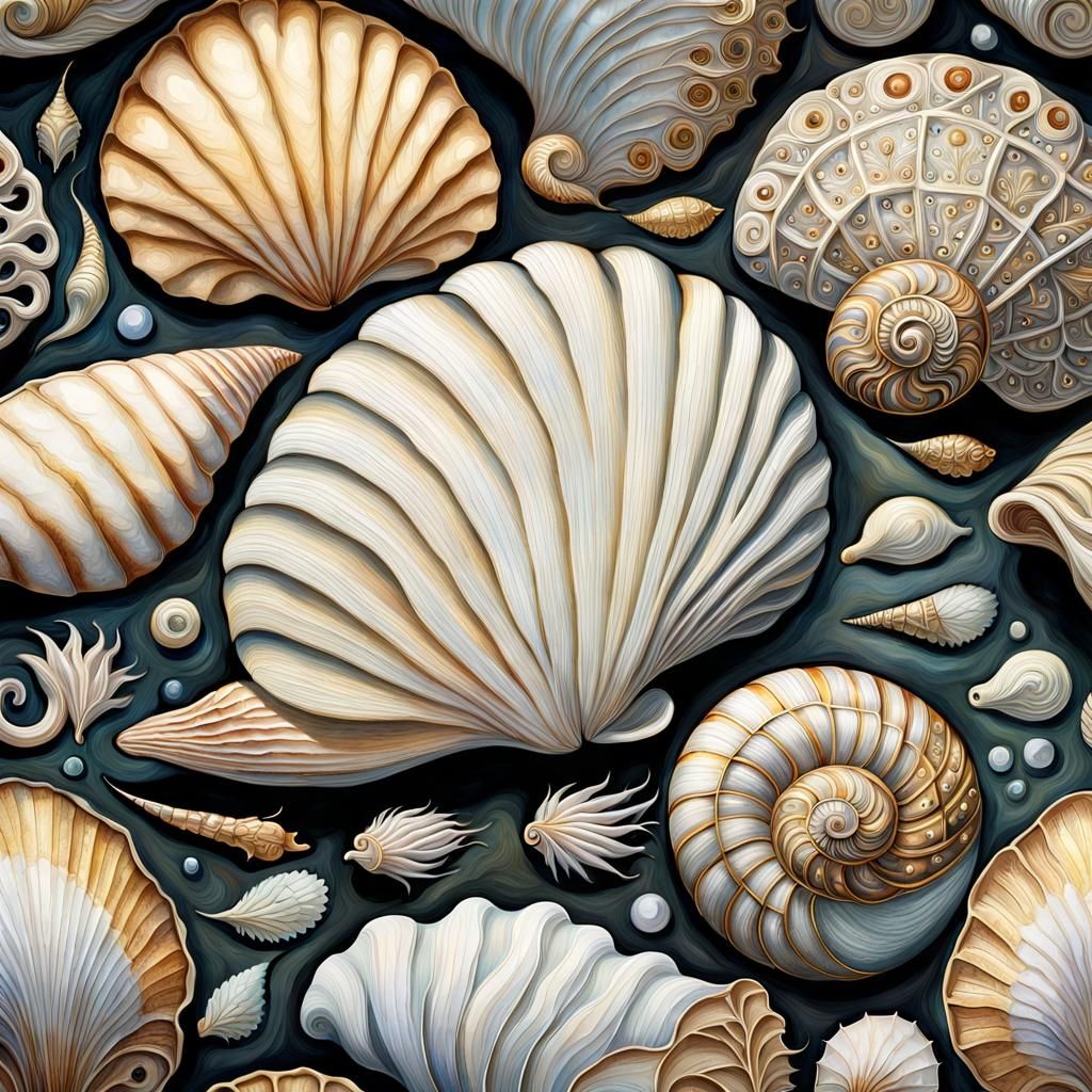 Pearlescent Shells Still Life in Gouache Watercolor