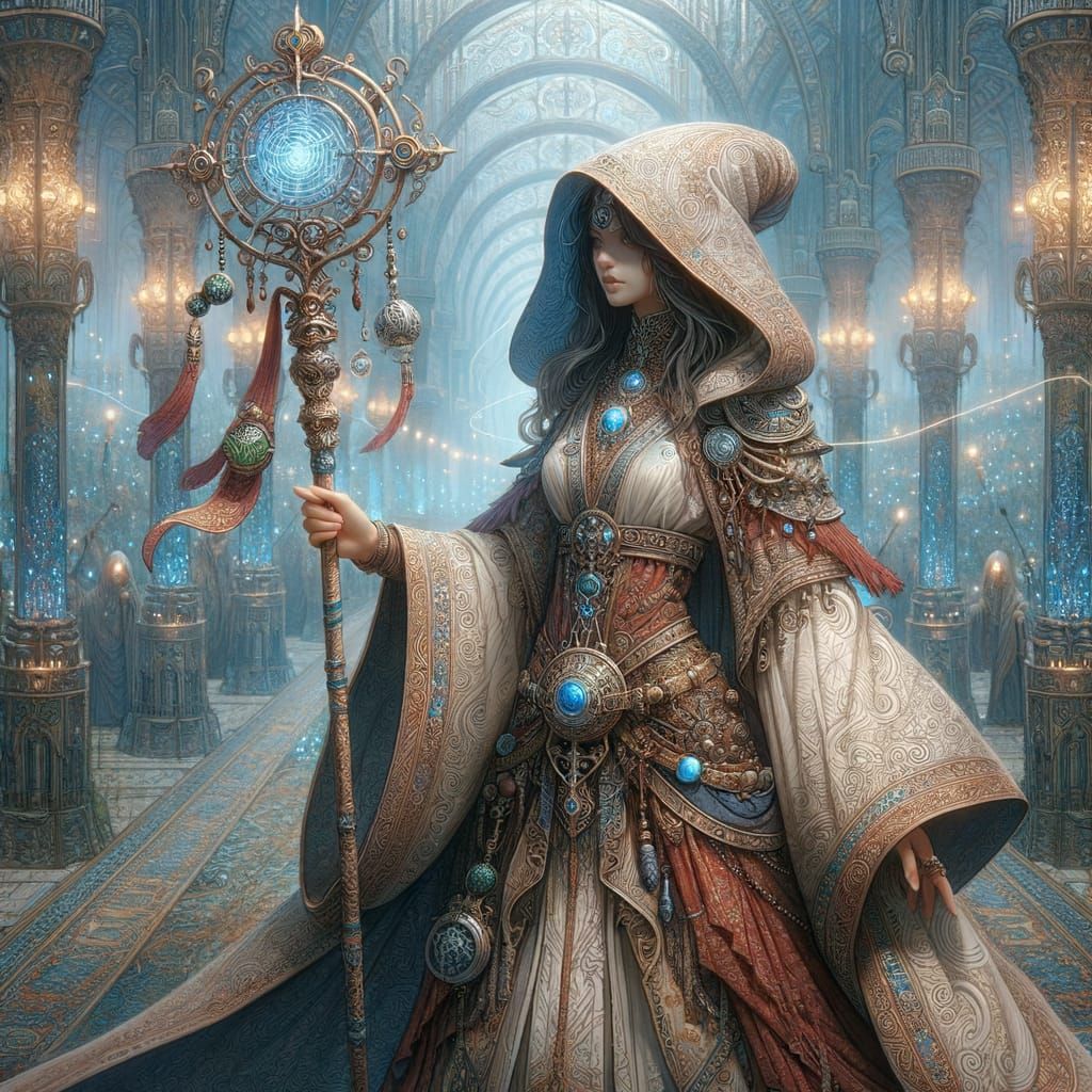 Fantasy Ritualist Character with Magical Staff