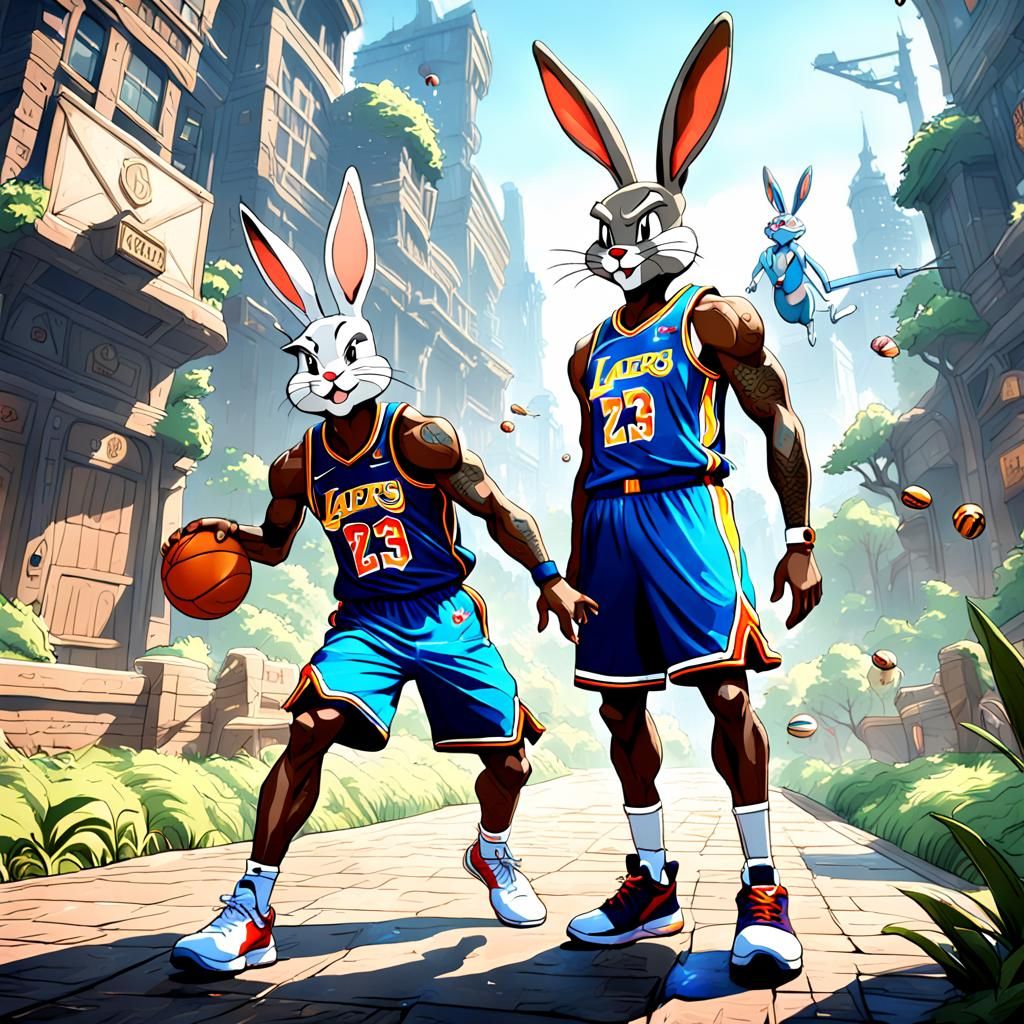 Anime Lebron James and Bugs Bunny Art