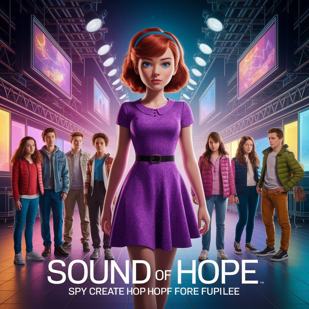 Confident Spy Girl in Neon Movie Studio