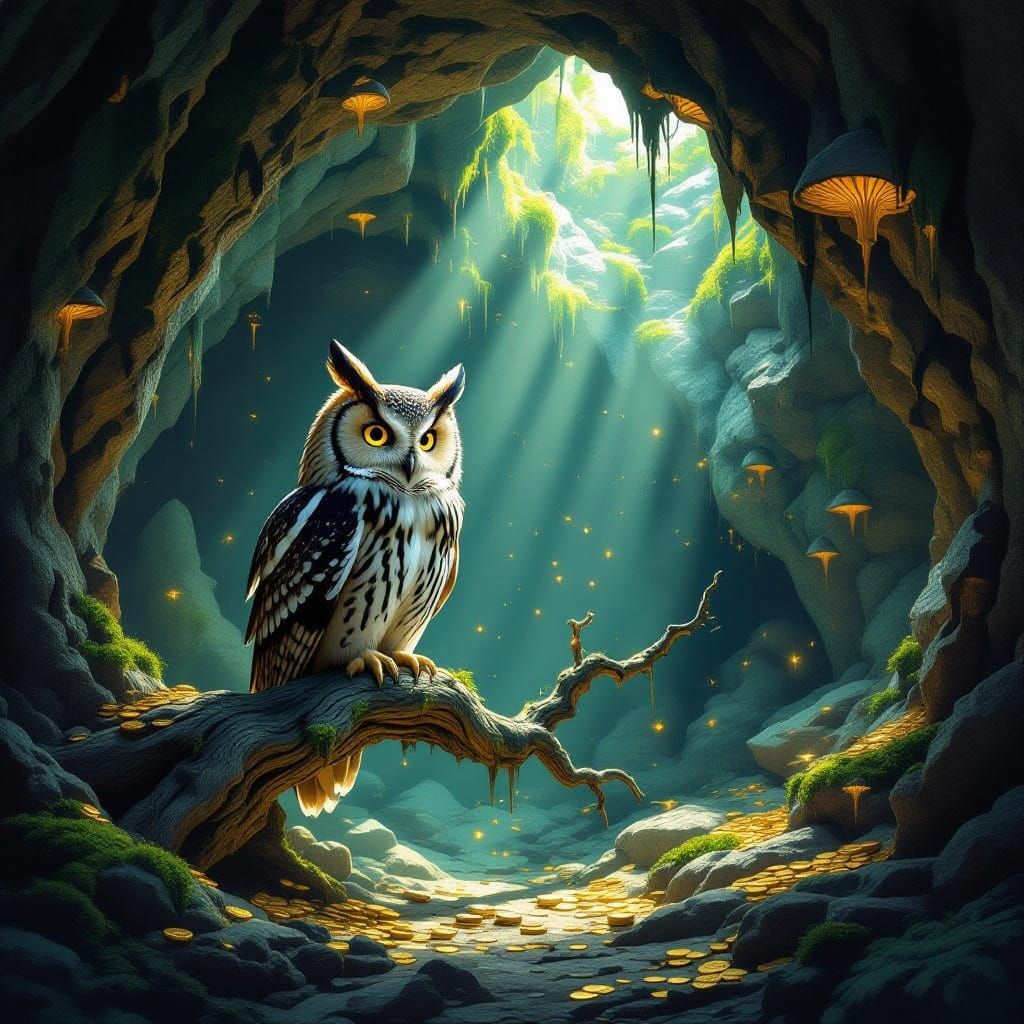 Wise Owl in Bioluminescent Treasure Cove