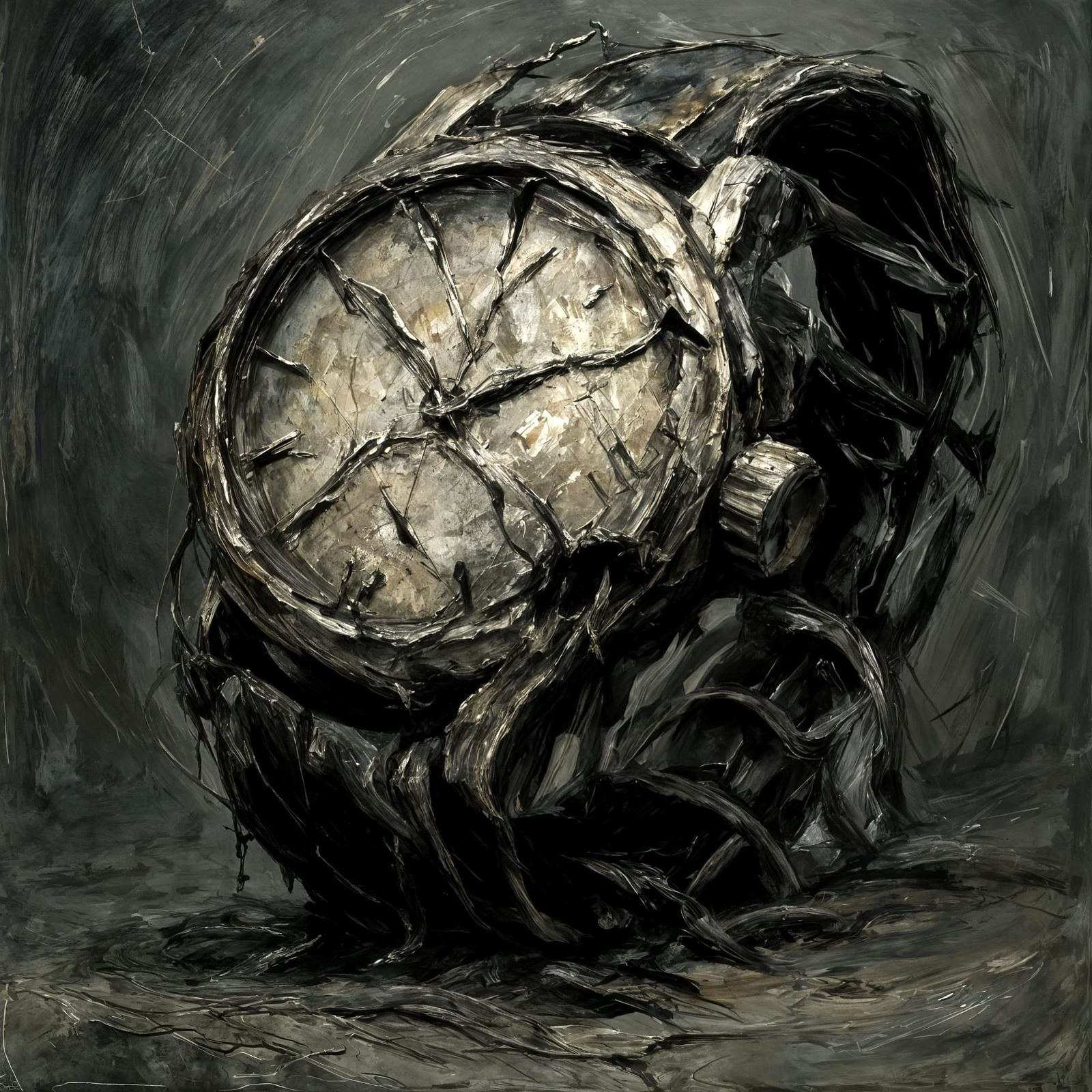 Abstract Decaying Watch in Painterly Style