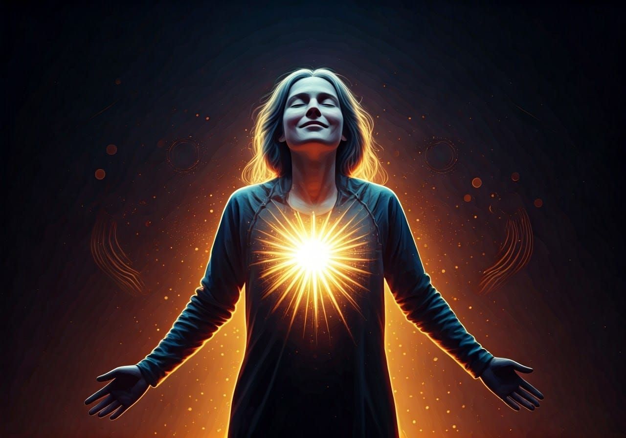 Mystical Figure with Golden Light, Fantasy Concept Art