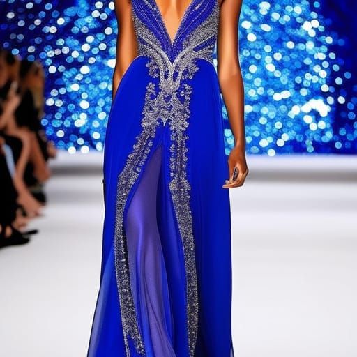 Ethereal cobalt blue met gala dress decorated with pearls and shimmery rhinestones& ethereal vibes& luxurious vibes& bea...