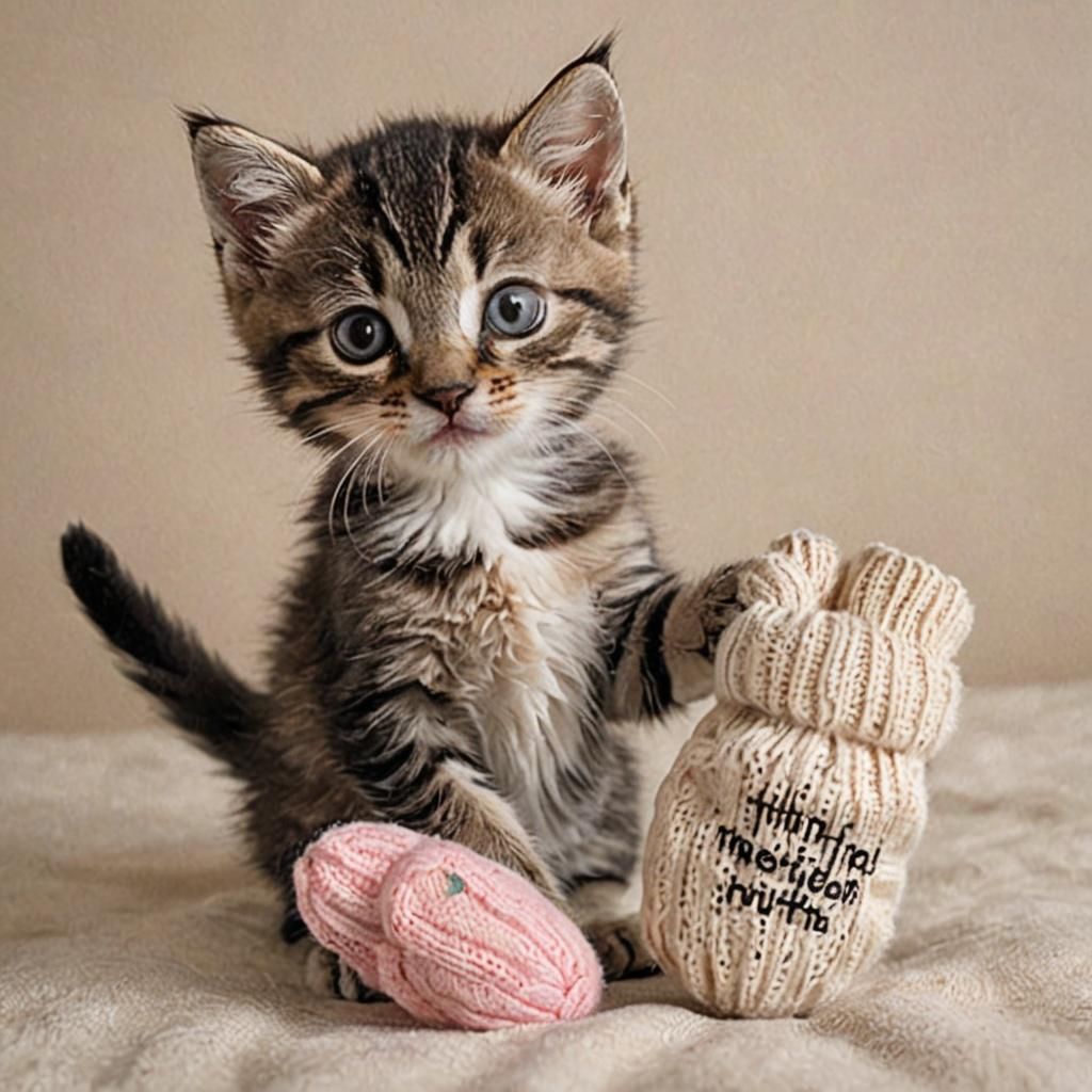 Kitten with a mitten is quite smitten with the written