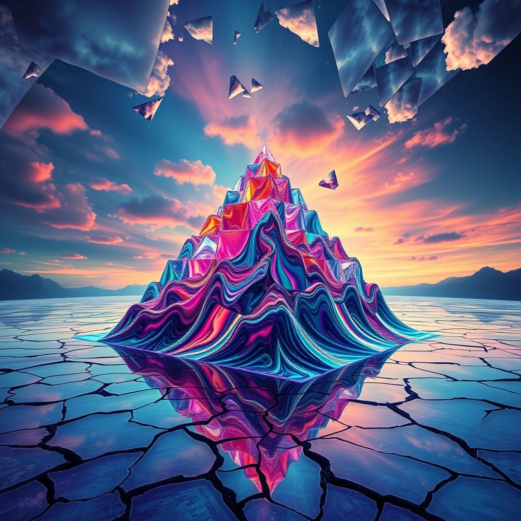 Colorful Liquid Pyramid in Surreal Dreamscape