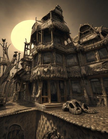 Dragon Skeleton Houses in Art Nouveau Style