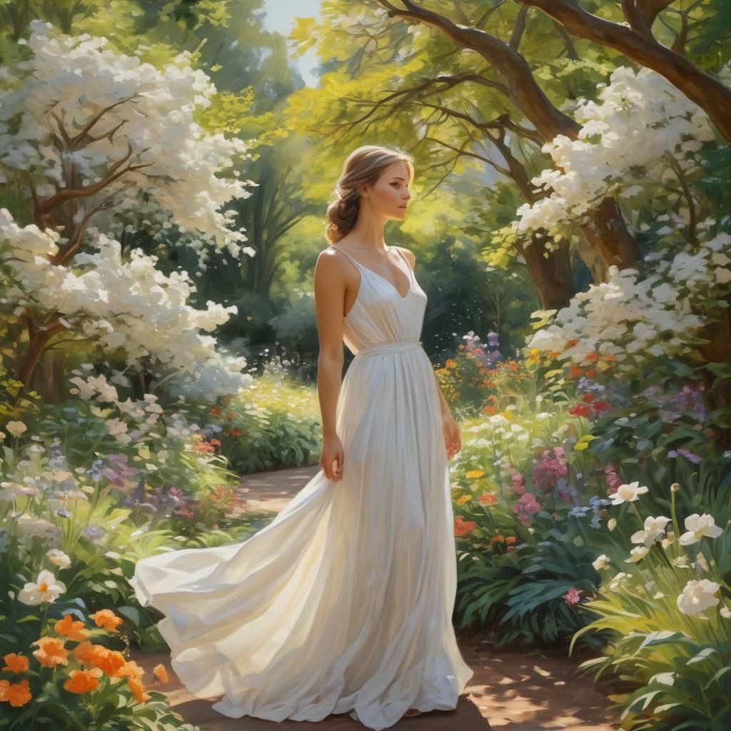 Impressionist Garden Scene in Gouache Style