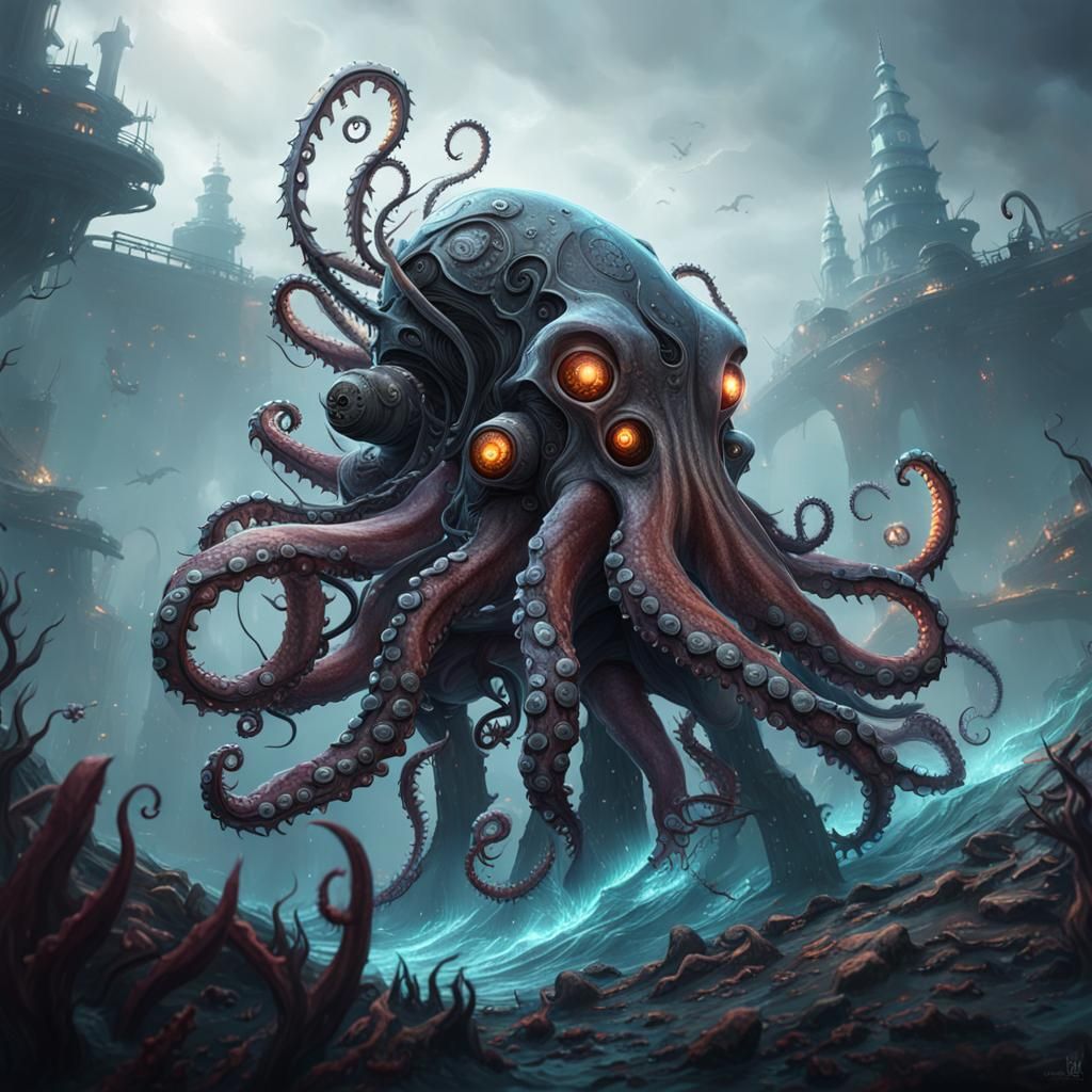 Giant Octopus Robot of Death: Detailed Matte Painting