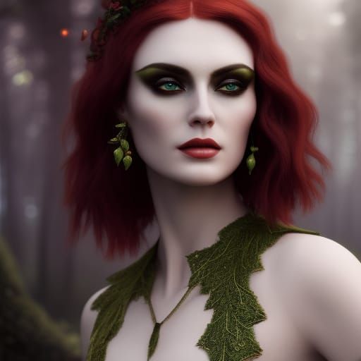 Hedge Witch Portrait with Red Hair, Detailed Art