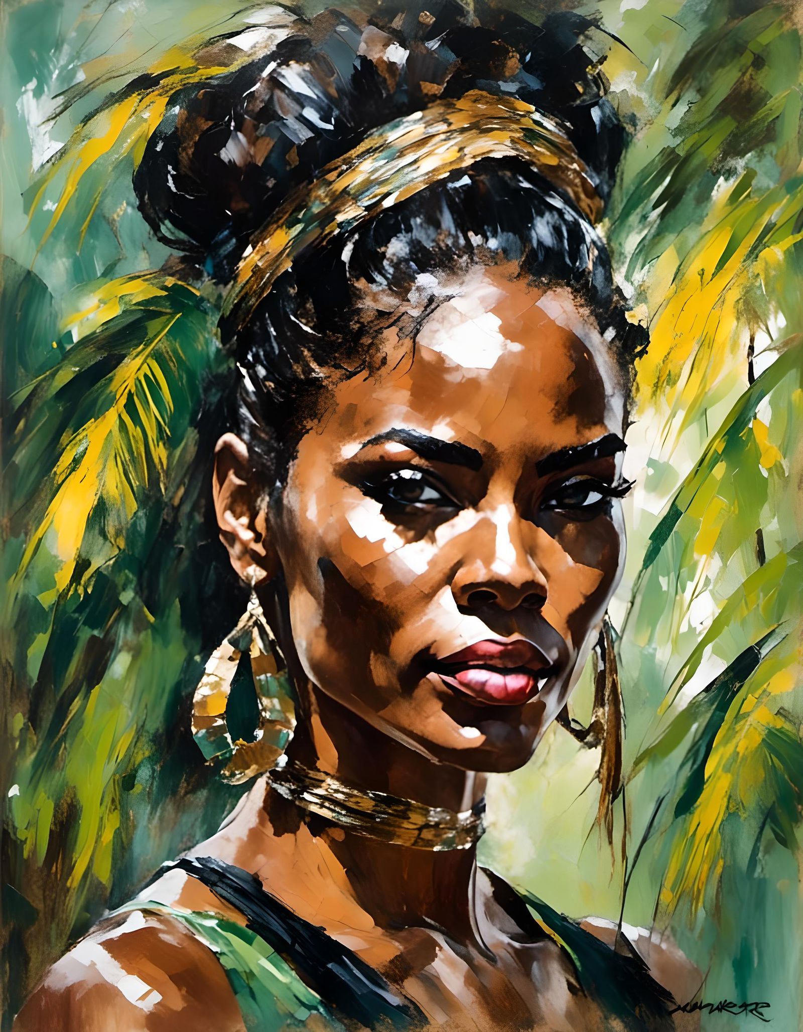 Impressionist Jamaican Woman in a Sugar Cane Forest