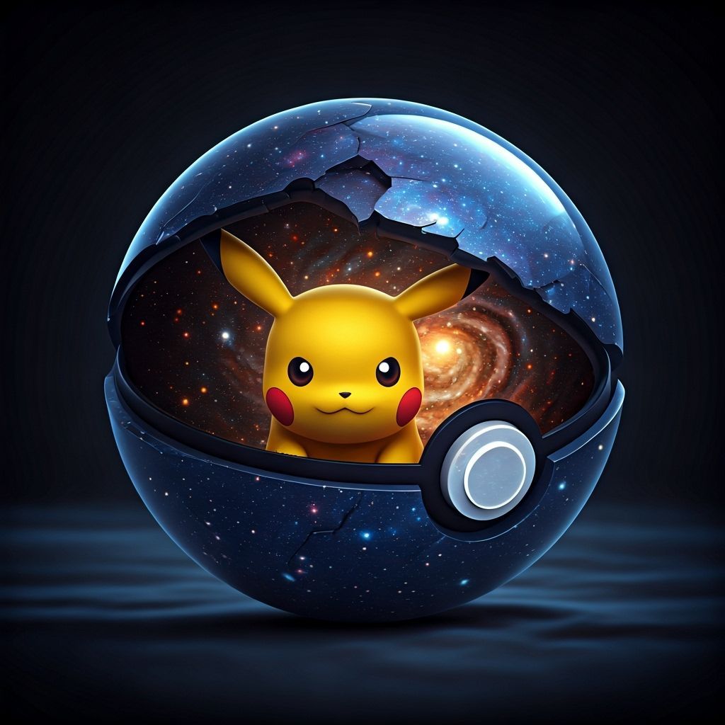 Cosmic Pokeball Opens with Pikachu Inside, Galaxy Texture
