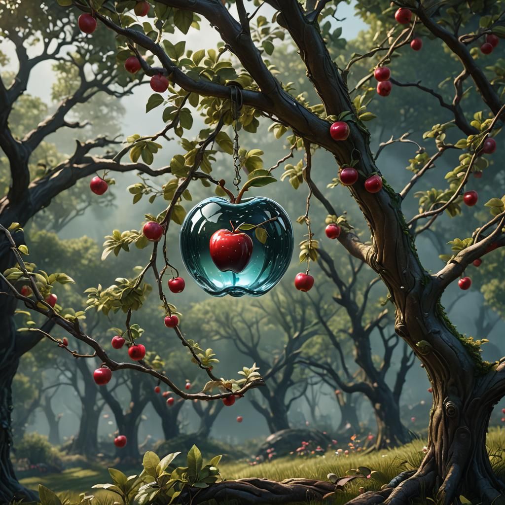 Glass Apple Hanging from Tree: Digital Matte Painting