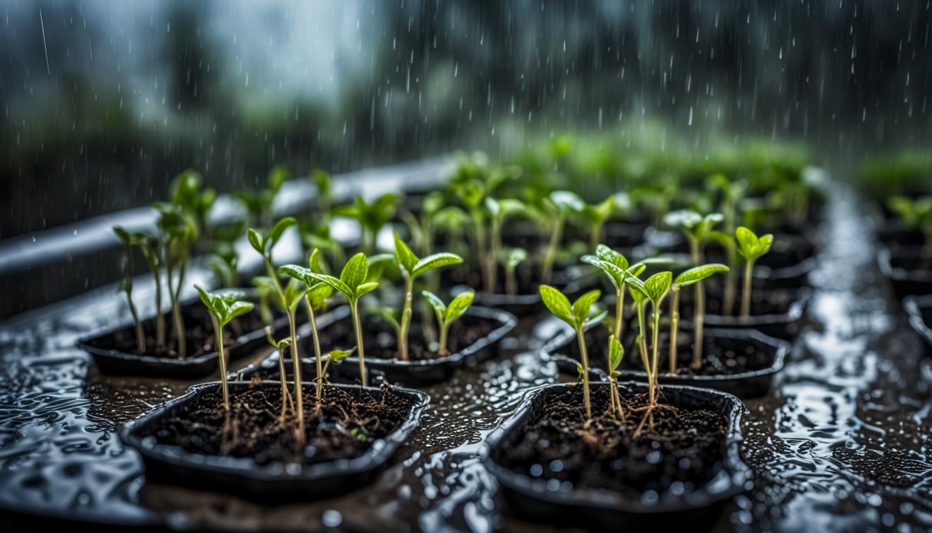 Seedlings in Rain: Hyperrealistic Fantasy Landscape