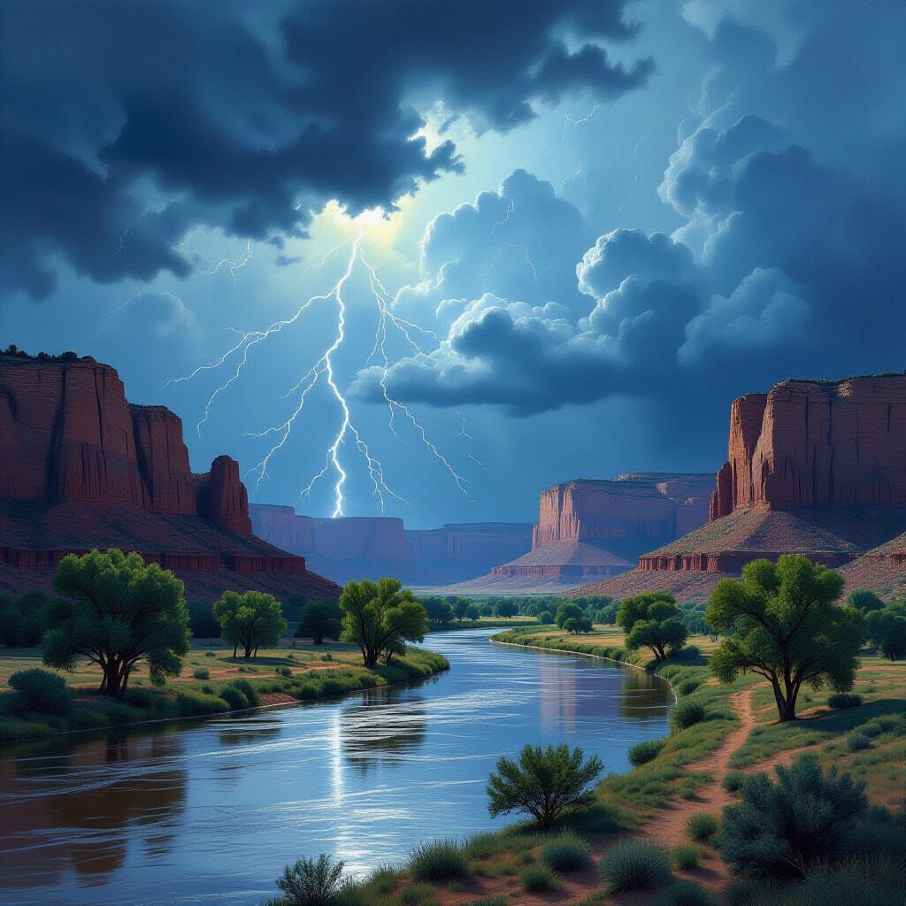 Dramatic Desert Storm Over Red Cliffs, Romantic Landscape