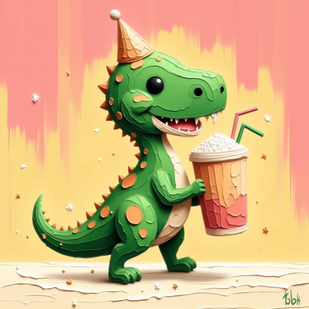 Dinosaur Boba: Cartoon T-Rex with Giant Boba Tea