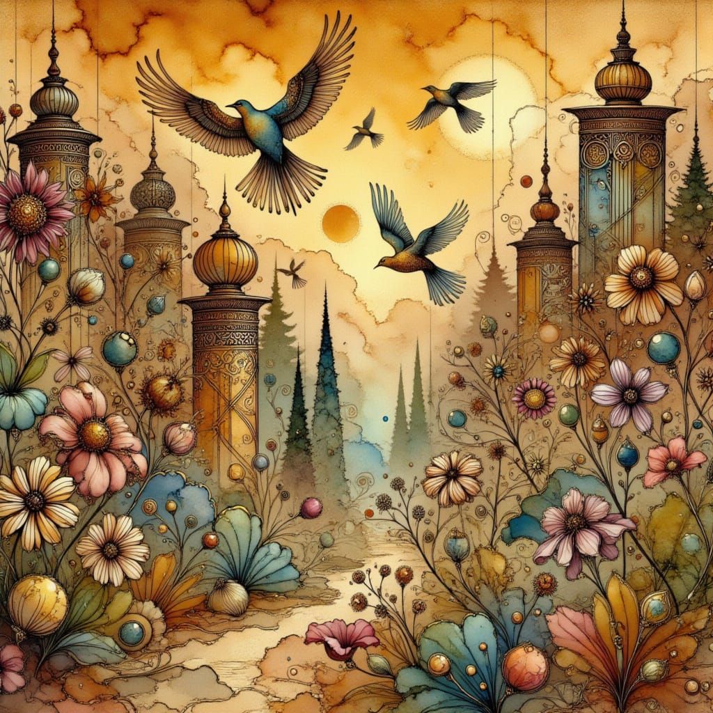 Ancient Egyptian Cityscape in Vibrant, Dreamlike Style