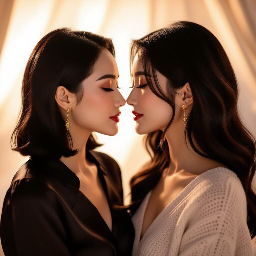 Cinematic Photo: Two Thai Women in Charged Romantic Moment