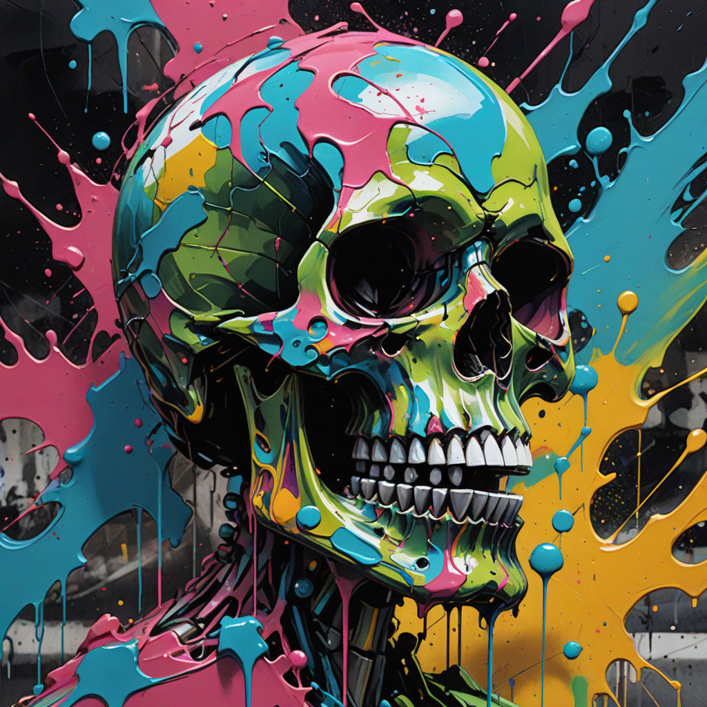 Vibrant Graffiti Skull in Close-Up Macro Shot