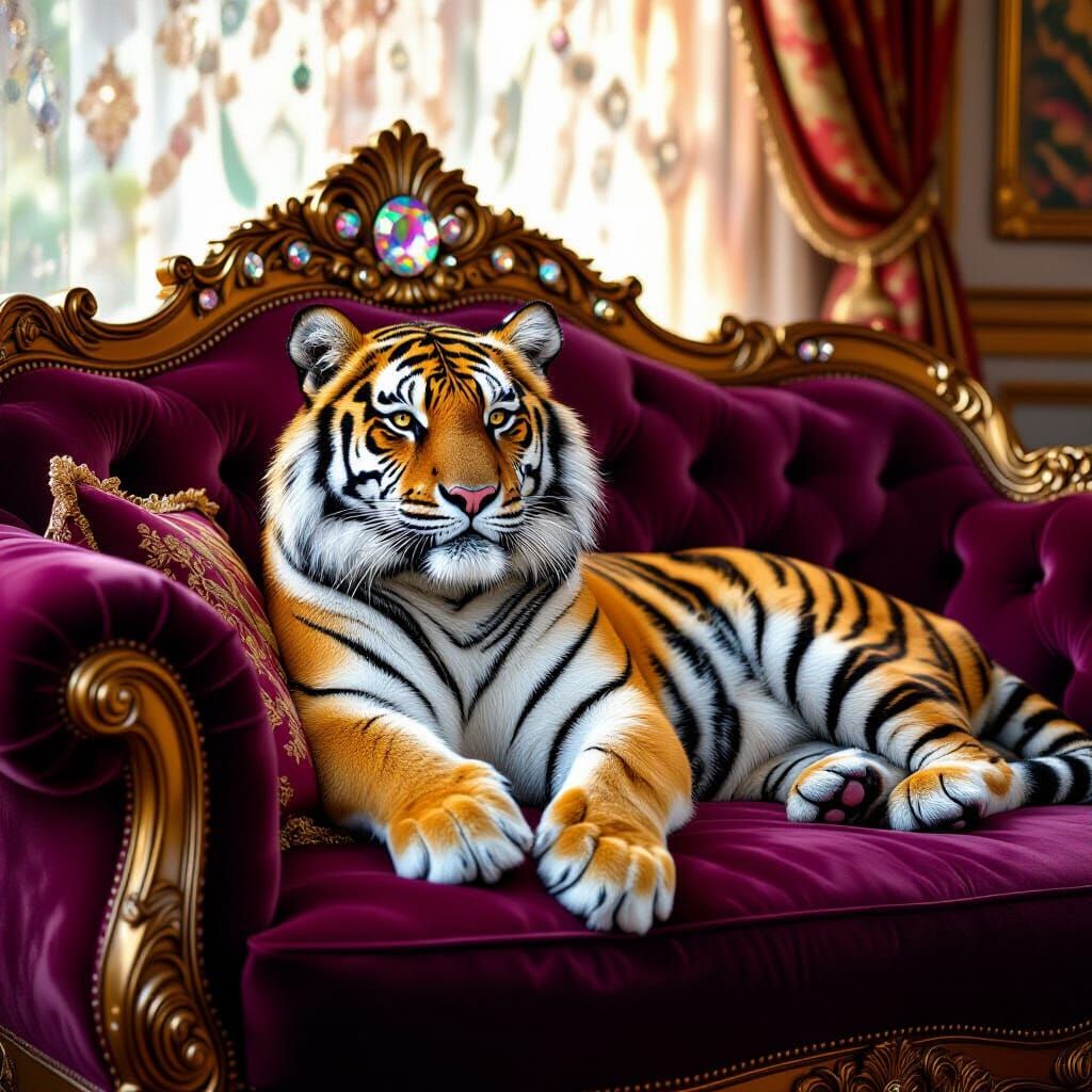 Majestic Tiger Lounging, Art Nouveau Style