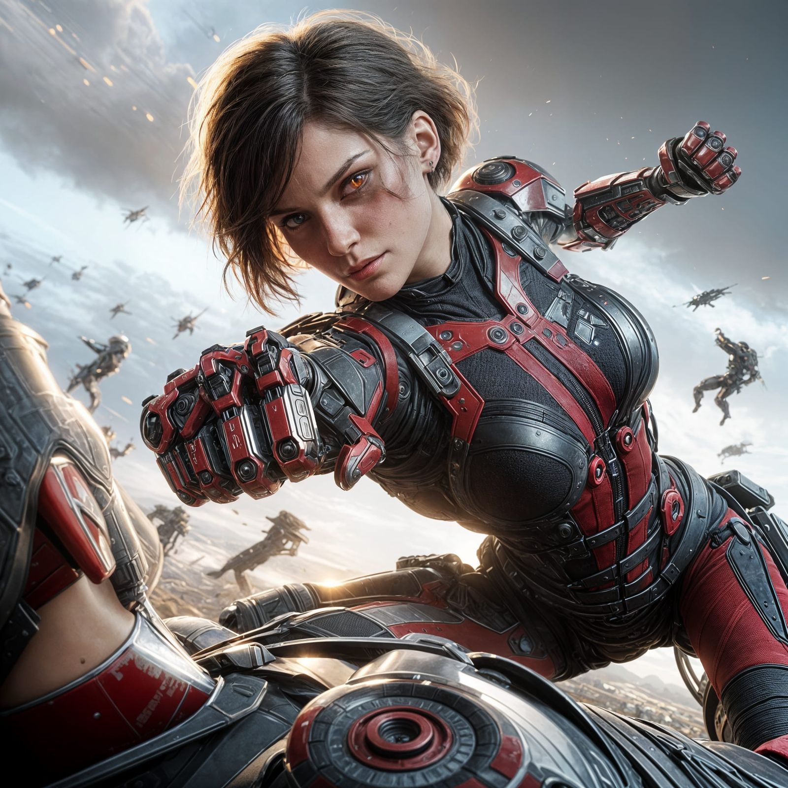 Futuristic Soldier Strikes in Cyberpunk Action Scene