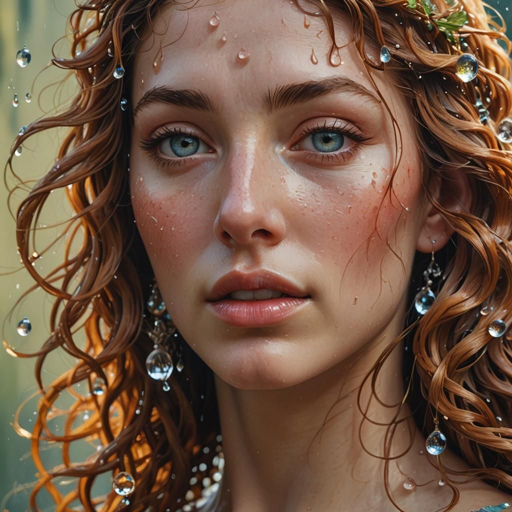Botticelli babe with dew drops on her face